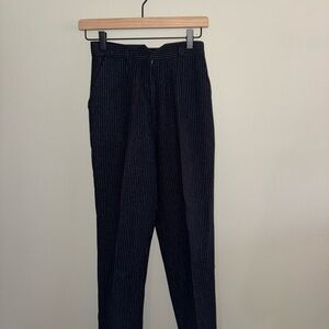Navy Blue/White Pinstripe Pants | 65% Wool (Size 7/8, fits more 2/4)